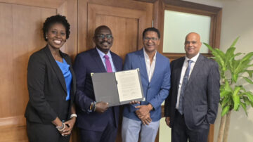 (L to R) Ms Kariyma Baltimore, CPSO Senior Professional; Dr Patrick Antoine, CPSO CEO and Technical Director; Mr Richard Pandohie, Chief Executive Officer of SEPROD; and Mr Anthony Ali, Chief Executive Officer Goddard Enterprises Ltd at the historic signing.