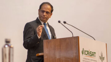 Dr. Himanshu Pathak delivers inaugural remarks as Director General of ICRISAT on March 6.