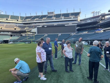 The group hears about how the turf is taken care of at Lincoln Financial Field.