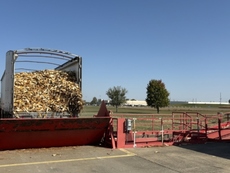 Seed corn is measured as it enters Beck’s production plant in Mount Pleasant, IA. (Chris Lusvardi photos)