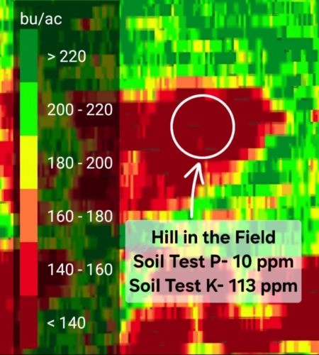 Analyzing field observations, yield and soil test data, and field topography together helped Barnes identify soil fertility as a corn yield limiter. It also improved hybrid placement.