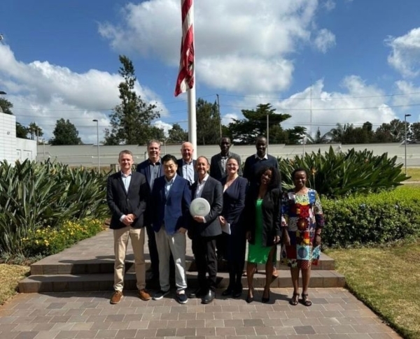 From left to right: Bret Tate, Agricultural Counselor US Embassy Nairobi, Patrick Atagi and Veronica Frantz of NIHC, Joe Hickey of Kentucky Hemp Growers Co-op, Morris Beegle of WAFBA, Paul Benhaim of the Hemp Plastics Company, Angel Isreal of Savor the World, and Carol Kamau, US Embassy Nairobi.