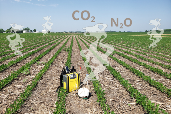 A gas analyzer measures carbon dioxide and nitrous oxide from fields.