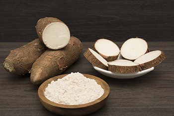 Cassava is a woody shrub that can be turned into flour by grating the roots, pressing moisture off the pulp, and drying it. Due to the scarcity of wheat flour in Africa, many nations have turned to cassava flour as a partial substitute in bread and other baked products.