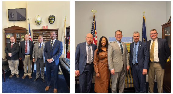 Above. Meeting with Rep. Mike Bost (R-IL). NAMA members present include (from left): Henry Siemer, Siemer Milling; Ray Clark, Hopkinsville Milling; and Chris Egart, Bunge.

Right. Meeting with Rep. Adrian Smith (R-NE). NAMA members present include (from left): Jim Meyer, Richardson International; Jasmine Dickerson, General Mills; Tom Rabaey, General Mills; and Brent Bash, General Mills.