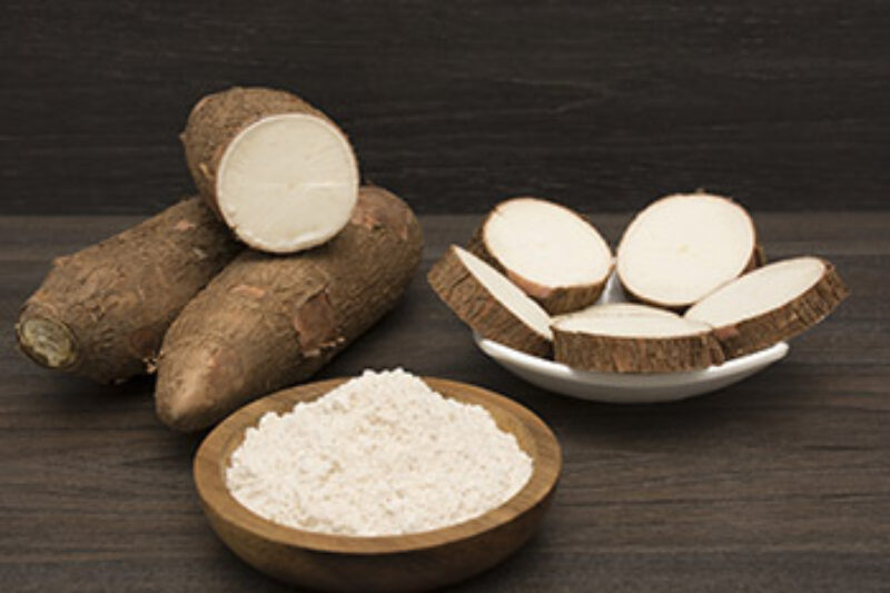 Cassava is a woody shrub that can be turned into flour by grating the roots, pressing moisture off the pulp, and drying it. Due to the scarcity of wheat flour in Africa, many nations have turned to cassava flour as a partial substitute in bread and other baked products.