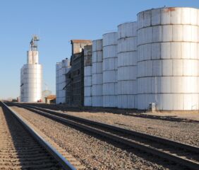 Berea, NE was founded in 1889 when the Chicago, Burlington & Quincy rail line came through. A wood crib elevator was built along the tracks in 1922. 
Photo by Bruce Selyem.