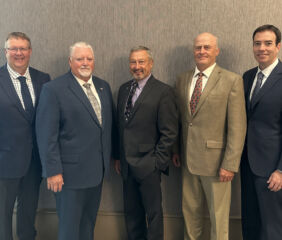 From L to R: USW Secretary-Treasurer Mark Jossund, USW Vice Chairman Mike Carstensen, USW Chairman Gary Millershaski, USW Past Chairman Jim Pellman, USW President and CEO Mike Spier. Photo credit: U.S. Wheat Associates.