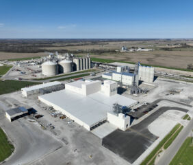 An aerial view shows Bunge’s new $550 million soy protein 
concentrate facility in Morristown, Ind., alongside the company’s existing soybean crushing and refining operation. The new facility opened in May and is expected to process approximately 4.5 million bushels of soybeans annually.