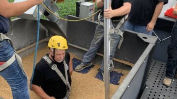 Firefighters from the Kent Fire Department in Jefferson County, Ind., practice a grain bin rescue in a simulator during training provided by the Indiana Corn Marketing Council, the state’s corn checkoff program, in mid-July.

Provided by the Indiana Corn Marketing Council
