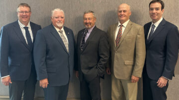 From L to R: USW Secretary-Treasurer Mark Jossund, USW Vice Chairman Mike Carstensen, USW Chairman Gary Millershaski, USW Past Chairman Jim Pellman, USW President and CEO Mike Spier. Photo credit: U.S. Wheat Associates.