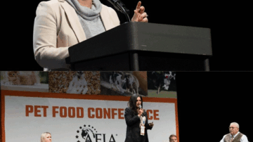 (Top) FDA’s Jenny Murphy provides a timely update on key regulatory issues impacting the pet food sector at the AFIA Pet Food Conference.

(Bottom) A forward-looking panel explores how artificial intelligence is shaping everything from recipe design to kibble production at the AFIA’s Pet Food Conference.

Image courtesy of IPPE.