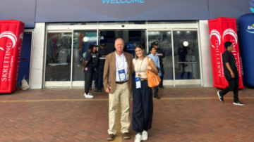 Last week, U.S. Grains & BioProducts Council (USGBC) Marketing Specialist Angelica Ríos (right) and USGBC Regional Consultant for Latin America Alejandro González (left) attended AquaExpo 2025 in Guayaquil, Ecuador. Image courtesy of USGBC.