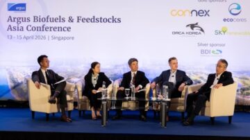 The U.S. Grains & BioProducts Council (USGBC) recently participated in a pair of ethanol conferences in Singapore highlighting the fuel’s applications in aviation, maritime and on-road transportation. USGBC Deputy Regional Director for Southeast Asia & Oceania Chris Markey (second from right) spoke on a panel discussing the region’s growing adoption of ethanol. Photo credit: USGBC.