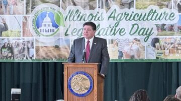 Governor JB Pritzker addresses women in agriculture at Agriculture Legislative Day, highlighting their vital contributions to Illinois’s agricultural economy. Photo credit: Illinois Crop Improvement Association.