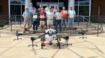 Participants of Mississippi State’s Self-Regulated Application and Flight Efficiency (S.A.F.E.) pose with certificates. The five-day training at MSU’s Agricultural Autonomy Institute was the nation’s first of its kind. (Photo by Amber Lynn Moore)
