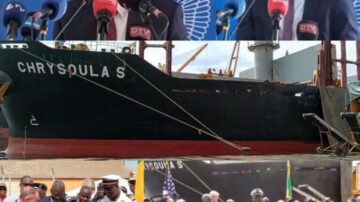 U.S. Ambassador Michael Raynor joined Seaboard representatives and the High Commander of the Port of Dakar for a portside ceremony and press event highlighting U.S. trade and investment in Senegal. Photo credit: U.S. Wheat Associates.