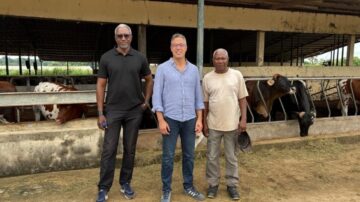 U.S. Grains & BioProducts Council Consultant for Senegal Daouda Guindo (left) and USGBC Deputy Regional Director for Africa Mohamed Salah Bouthour (middle). Photo credit: U.S. Grains & BioProducts Council.