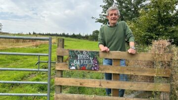Alex Hilton in Rob's Garden. Image courtesy of SRUC.