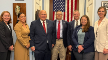 L to R: Leah Wilkinson, AFIA; Morgan McQuerry, Hallway Feeds; Chairman Thompson, R-Pa.15; Scott Snyder, Zeigler Bros, Inc.; Jonathan Cowles, WL Port-Land Systems, Inc.; Shelly Helstowski, Zeigler Feed; Carly Guinn, Hallway Feeds. Image courtesy of AFIA.