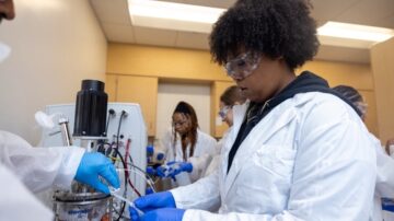 Fayetteville State University students train on lab equipment on campus. The image represents the hands-on science that powers FSU’s recent soybean DNA research. Photo from Fayetteville State University