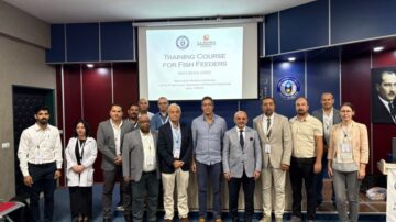 The U.S. Grains & BioProducts Council (USGBC) recently held an aquaculture training session for stakeholders from Turkey, Egypt, Oman and Tunisia. USGBC Deputy Regional Director for Africa Mohamed Salah Bouthout (sixth from right) oversaw the program at Aydin Adnan Menderes University (ADU). Image courtesy of USGBC.