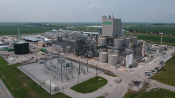 Verbio’s Nevada, IA biorefinery is the first in North America to combine ethanol and renewable natural gas production at an industrial scale. Aerial photo courtesy of Verbio; ground-level photos by Jerry Perkins.
