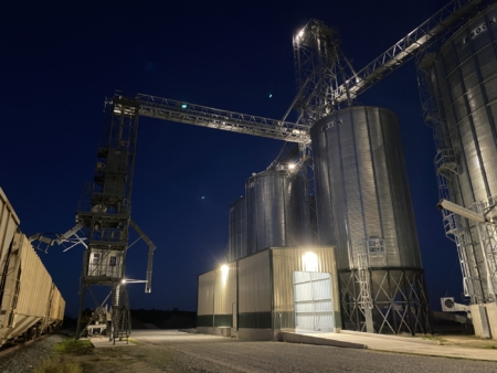 Nighttime view of the heart of the transload system while finishing up punch list items.