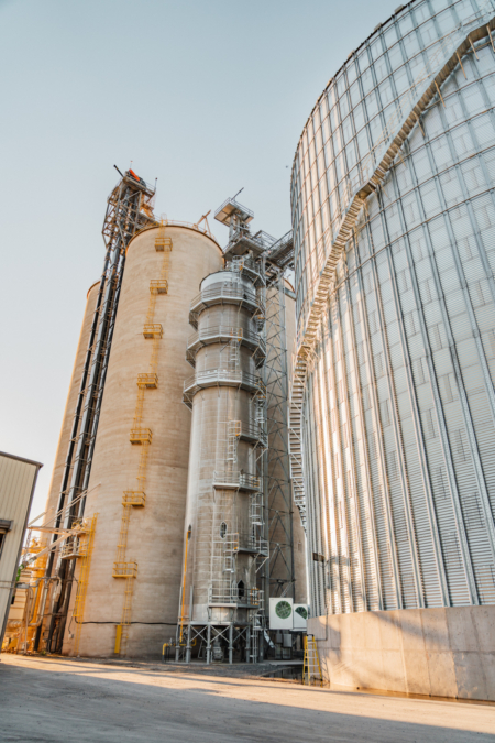 Nestled between the facility’s concrete and steel storage is a new 4,700-bph Sukup tower dryer.