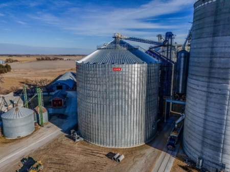 Grain is loaded into a waiting truck as operations ramped up ahead of harvest following the rapid rebuild.