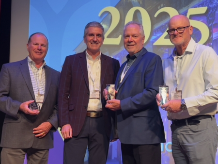 From left: Brian Doyle (King Milling), NAMA Chair Tedd Kruse (ADM Milling and Baking Solutions), Mike Fassezke (Star of the West), and Brian Anderson (Grain Millers, Inc.).