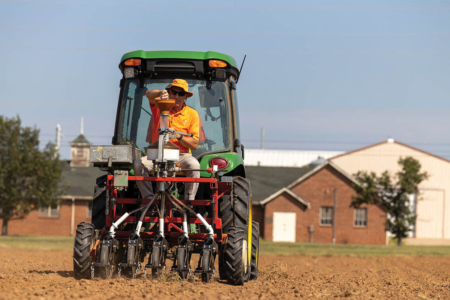 Dr. Brett Carver plants wheat research plots at the Oklahoma State University Agronomy Research Farm in Stillwater in September 2023. Photo by Mitchell Alcala, OSU Agriculture.