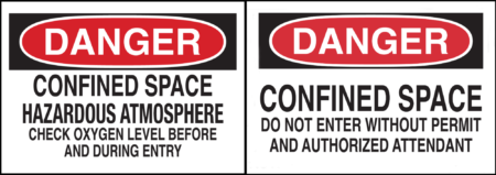 Figure 1 (left) and Figure 2 (right). Signage posted at confined space entryways is vital for worker safety. Photo credit: BRADY.