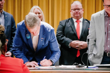 Nebraska Gov. Jim Pillen signs a proclamation to designate May as Renewable Fuels Month in the state. Photo courtesy of Renewable Fuels Nebraska.