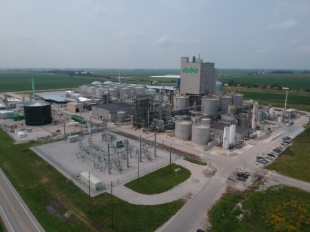 Verbio’s Nevada, IA biorefinery is the first in North America to combine ethanol and renewable natural gas production at an industrial scale. Aerial photo courtesy of Verbio; ground-level photos by Jerry Perkins.
