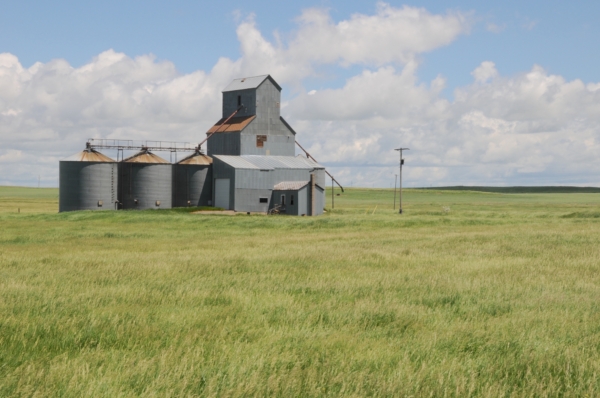 The Stearns family’s grain elevator near Griffin, N.D., is the ghost town’s last original building still standing on its original foundation. Photo credit: Bruce Selyem.