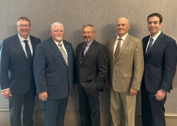 From L to R: USW Secretary-Treasurer Mark Jossund, USW Vice Chairman Mike Carstensen, USW Chairman Gary Millershaski, USW Past Chairman Jim Pellman, USW President and CEO Mike Spier. Photo credit: U.S. Wheat Associates.