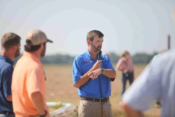 Jarrod Hardke, extension rice agronomist for the University of Arkansas System Division of Agriculture, speaks to attendees at the 2025 Rice Research and Extension Field Day in Stuttgart. Photo from The Wynne Progress