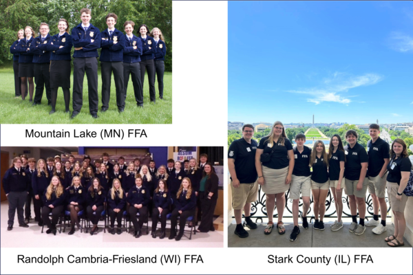 The Agriculture Education and Classroom Equipment Grant from Compeer Financial helps schools across Illinois, Minnesota and Wisconsin provide students with programs, technologies and equipment, enabling them to have hands-on experience in a variety of classes linked to agriculture. Pictured are members of the Stark County (IL), Mountain Lake (MN) and Randolph Cambria-Friesland (WI) FFA chapters.