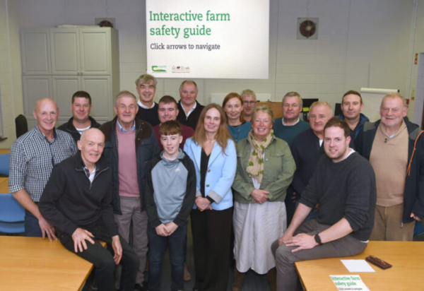 A group photo of members of the Organic Mayo Knowledge Transfer Group at the launch of a collection of farm safety tools in Westport. Image courtesy of Teagasc.