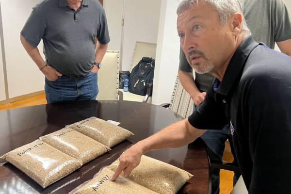 Kansas farmer Gary Millershaski visiting a flour mill in Nigeria. Photo credit: U.S. Wheat Associates.