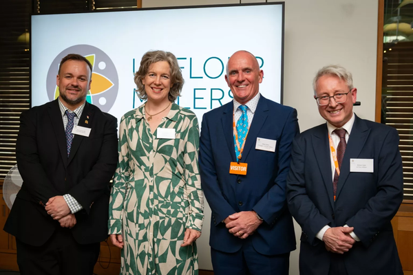 In the image, from left to right: Terry Jermy, MP for South West Norfolk; Emily Miles, director general for Food, Farming, and Biosecurity at the Department for Environment, Food, and Rural Affairs; Mike Peters, president at UK Flour Millers and milling group advisor at Whitworth Bros Ltd; and Alistair Gale, chief executive officer at UK Flour Millers. Photo credit: UK Flour Millers.