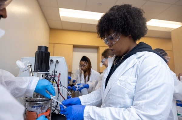 Fayetteville State University students train on lab equipment on campus. The image represents the hands-on science that powers FSU’s recent soybean DNA research. Photo from Fayetteville State University