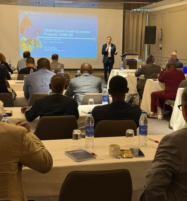 The U.S. Grains & BioProducts Council (USGBC) recently held workshops for leading Nigerian feed millers to help implement best production and storage practices and promote the quality and reliability of U.S. corn and corn co-products. Photo credit: USGBC.