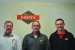 Paul Porter, Horace location manager; Darwin Wohltmann, vice president-feed and livestock; and Matt Repking, quality control manager