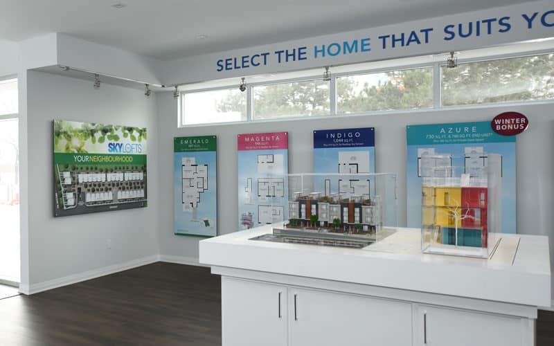 Interior of Skylofts Presentation Centre. Photo via Terra Media Design