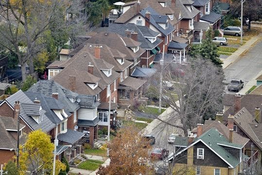 Aerial view of Hamilton housing, via the Hamilton Spectator