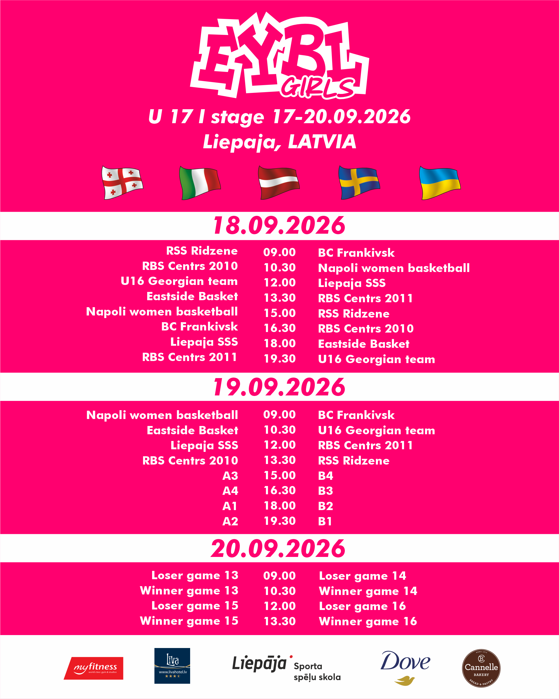 EGBL U17 Stage 1 Liepaja 2026 schedule poster