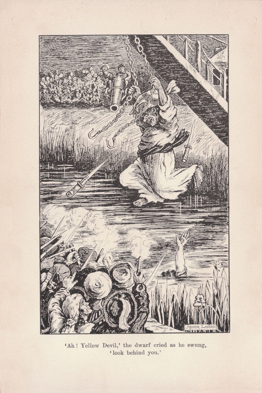 'Ah! Yellow Devil,' the dwarf cried as he swung, 'look behind you.' Ahyellow103