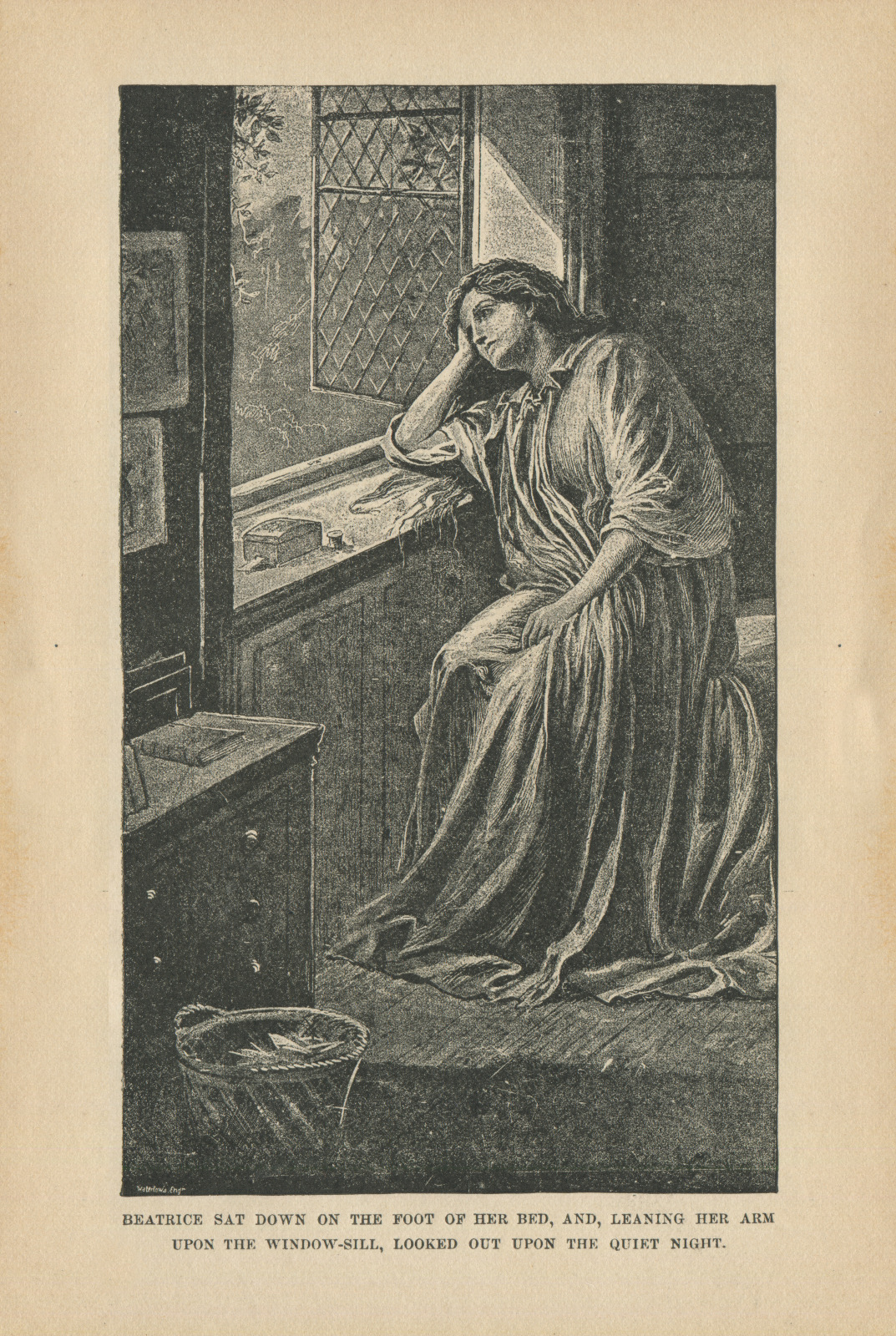 Beatrice sat down on the foot of her bed, and, leaning her arm upon the window-sill, looked out upon the quiet night.